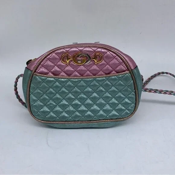 Gucci Women’s Quilted Laminated Calf Skin Multi Color Mini Crossbody Purse - Picture 1 of 6